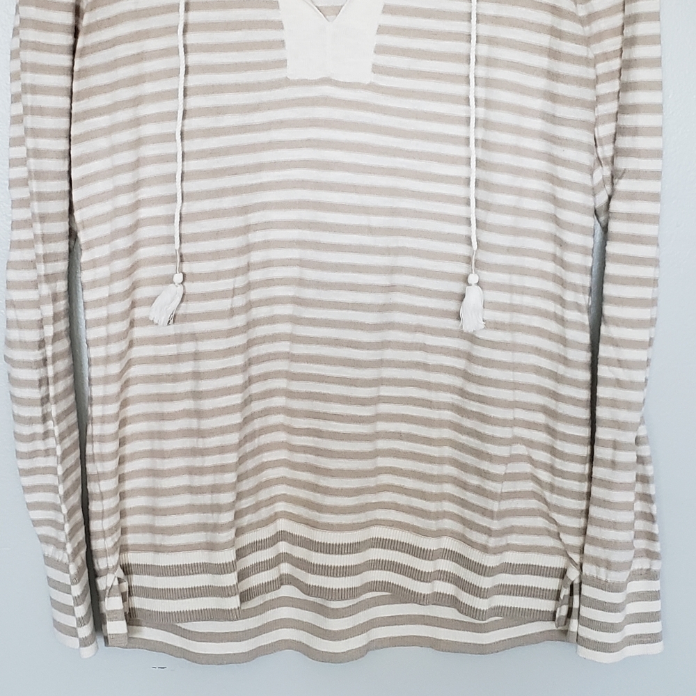 Loft Striped Lightweight Cotton Split Neck Tassel… - image 4